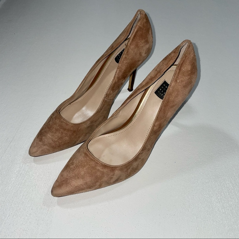 Tan Brown Velvet Heels 7.5 White House Black Market Pointed Toe Career Office
